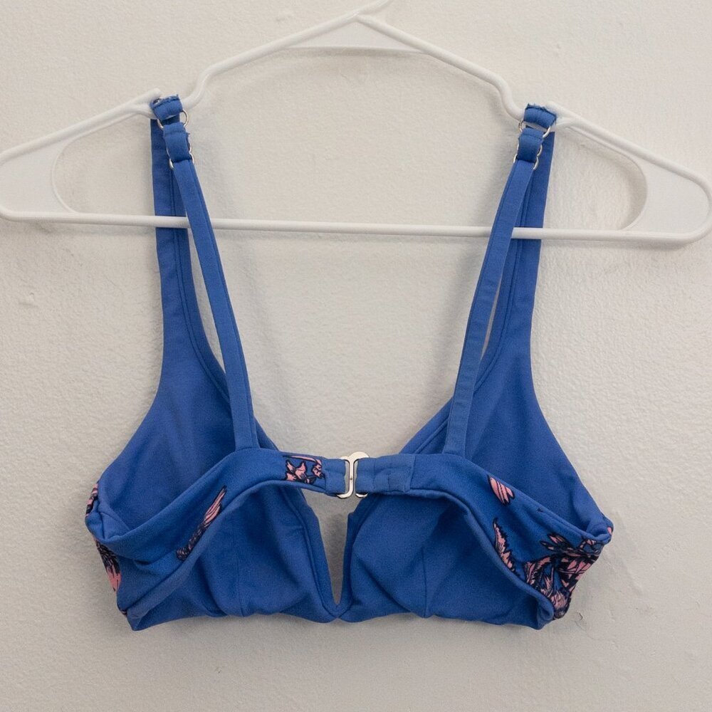 Blue Floral Bikini Top Underwire Swim Top Adjustable Straps Beach Swimwear - Picture 2 of 2